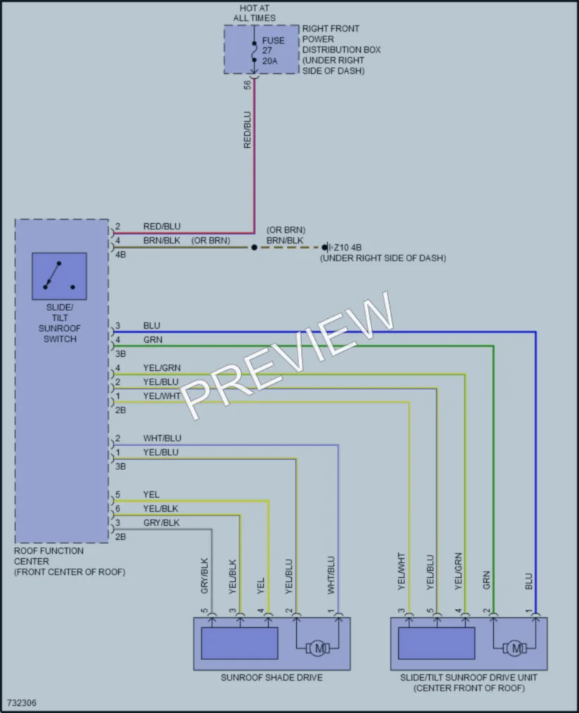 2020 BMW 540i Power Top Sunroof wiring diagram preview