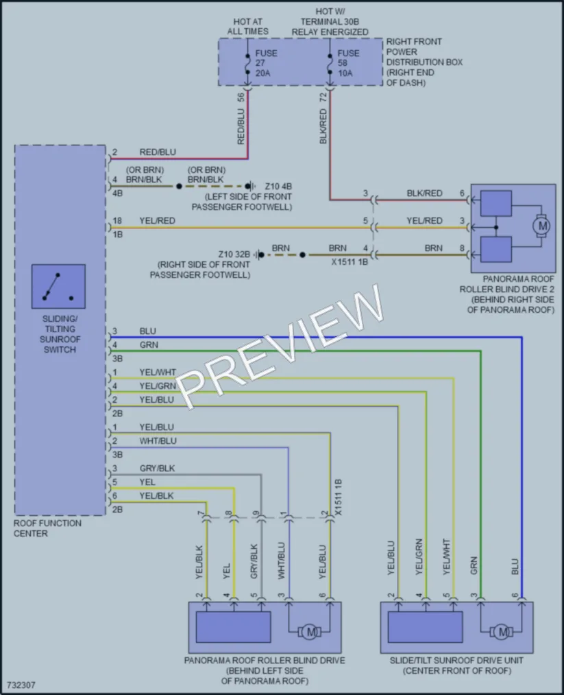 2020 BMW 750i Power Top Sunroof wiring diagram preview