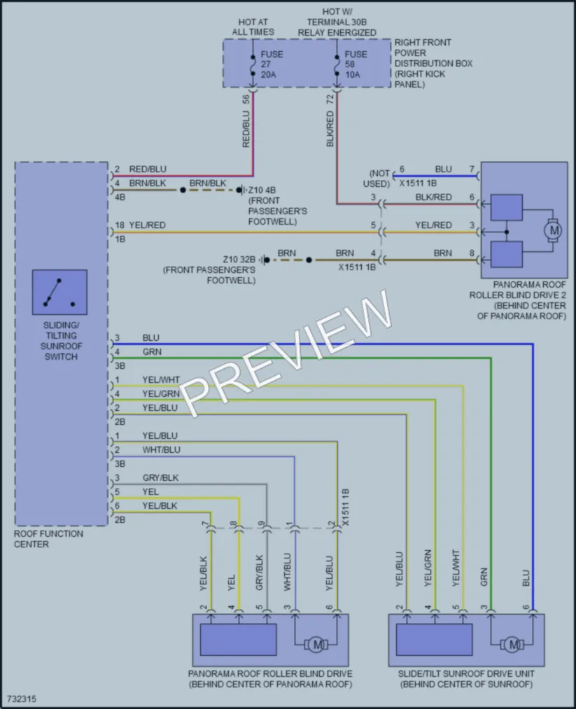 2020 BMW 840iGranCoupe Power Top Sunroof wiring diagram preview