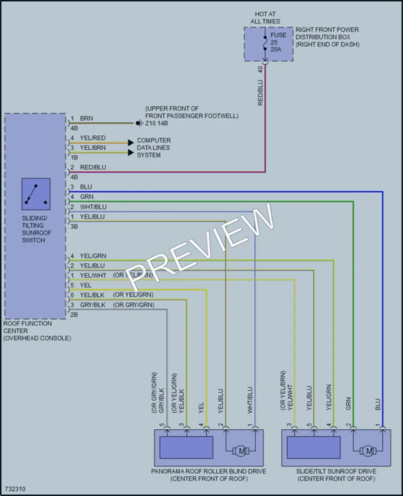2020 BMW X4 Power Top Sunroof wiring diagram preview