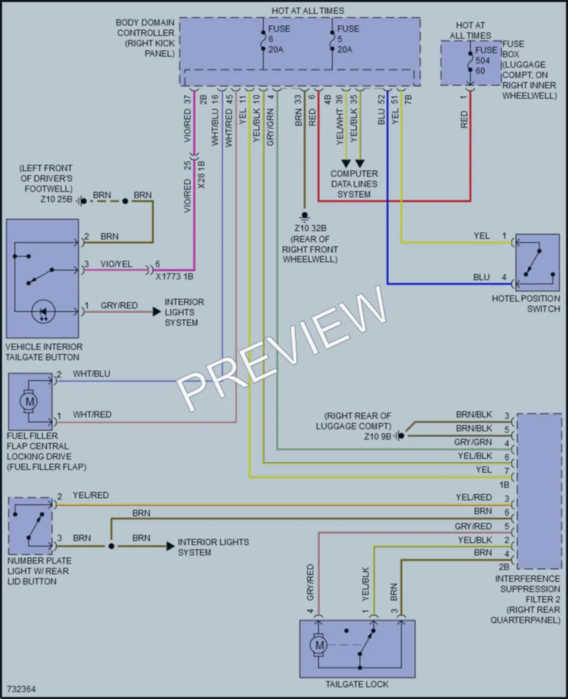 2020 BMW Z4 Trunk Tailgate Fuel Door wiring diagram preview