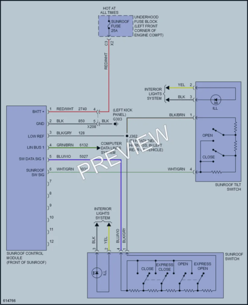 2020 Buick Encore Power Top Sunroof wiring diagram preview