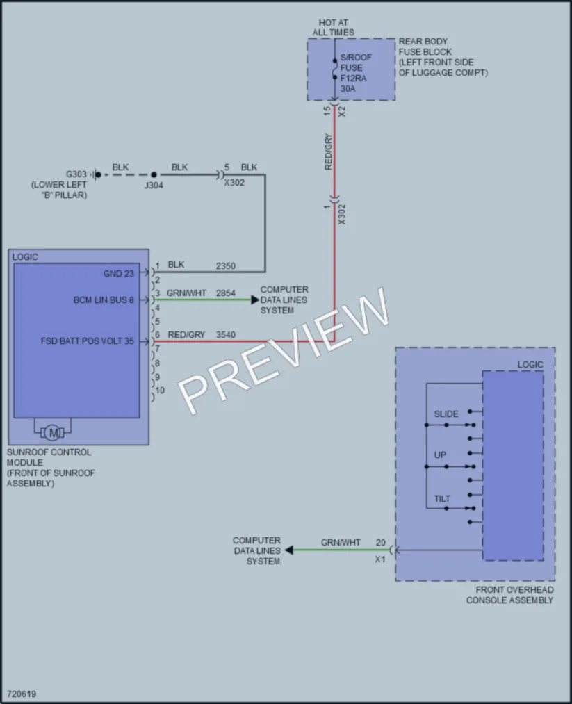 2020 Cadillac CT4 Power Top Sunroof wiring diagram preview