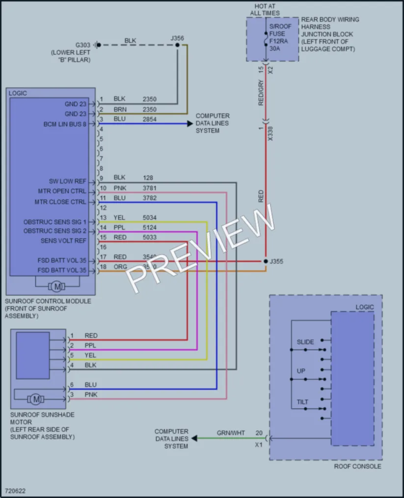 2020 Cadillac CT5 Power Top Sunroof wiring diagram preview