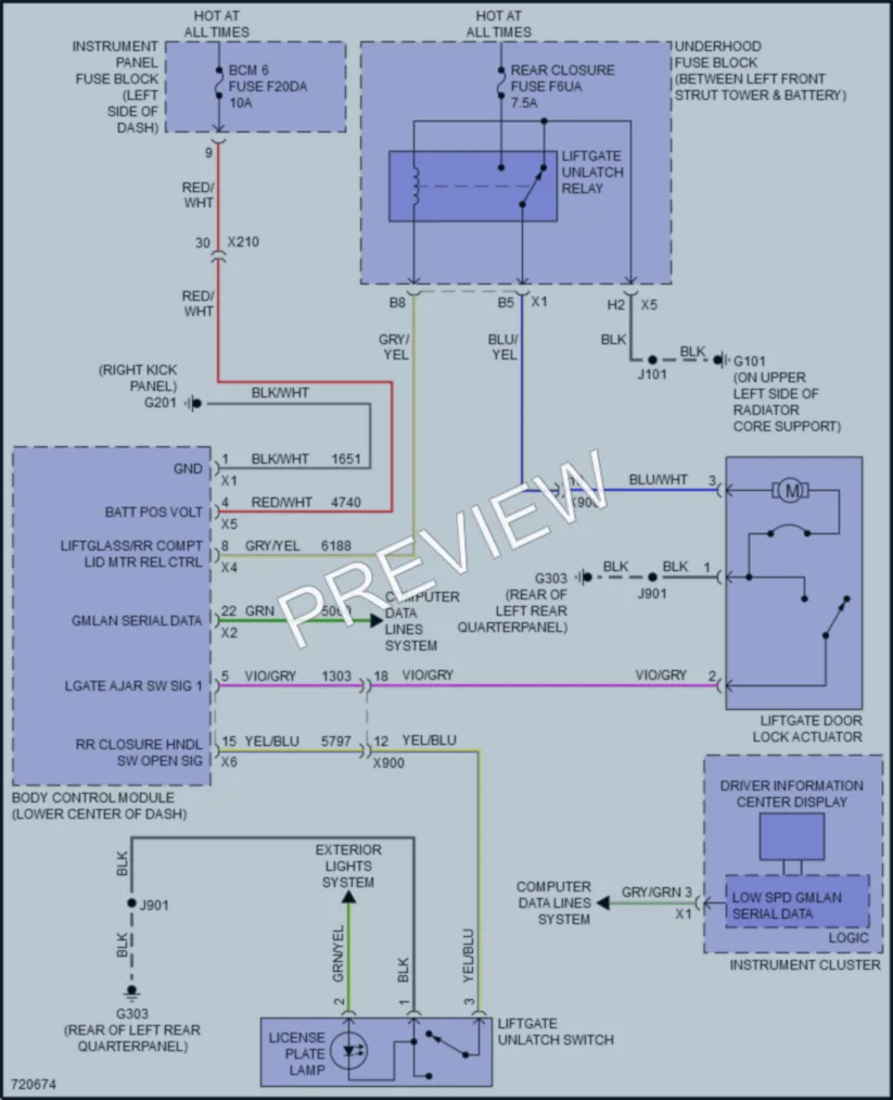 2020 Cadillac XT4 Trunk Tailgate Fuel Door wiring diagram preview
