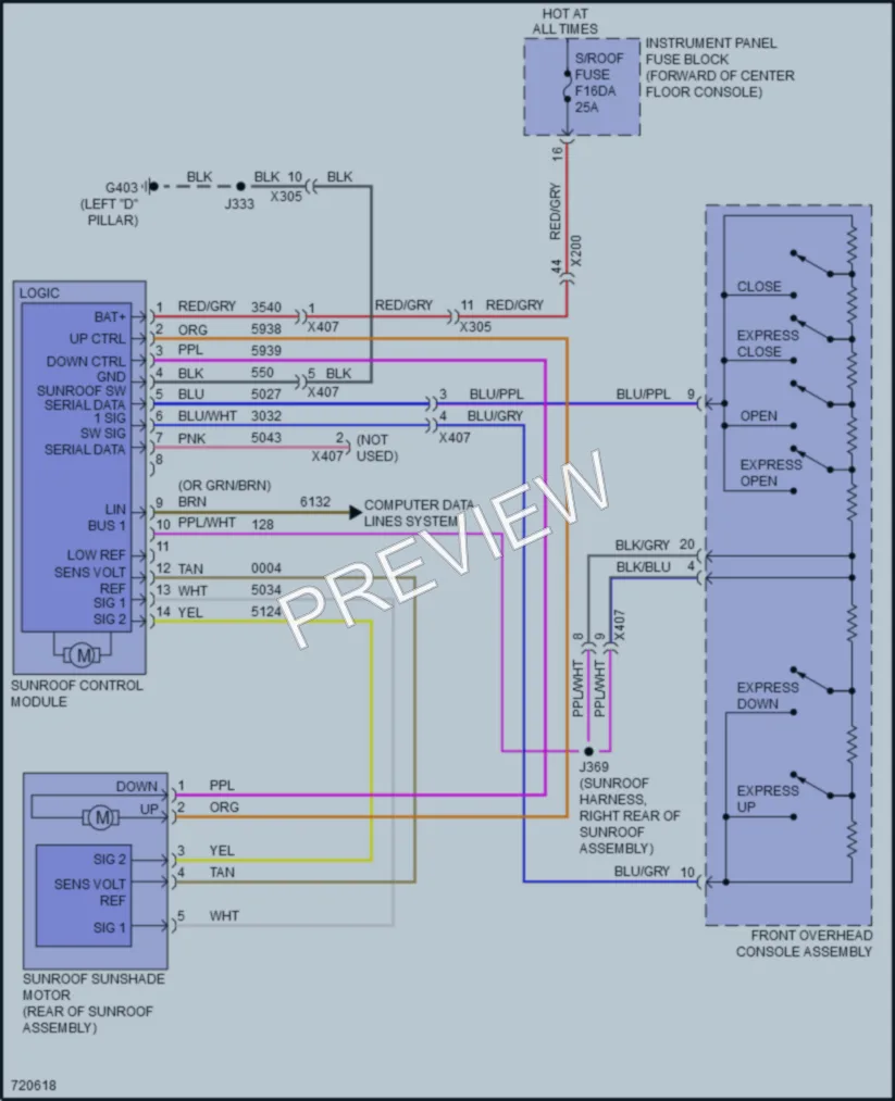 2020 Cadillac XT5 Power Top Sunroof wiring diagram preview