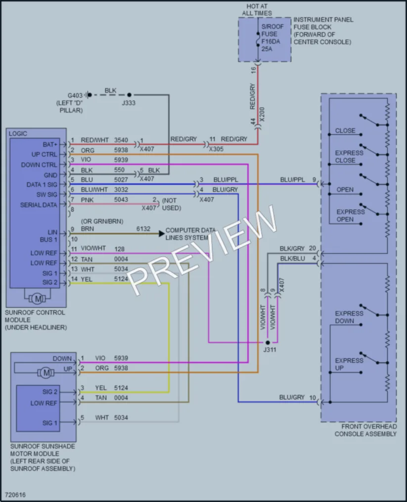 2020 Cadillac XT6 Power Top Sunroof wiring diagram preview