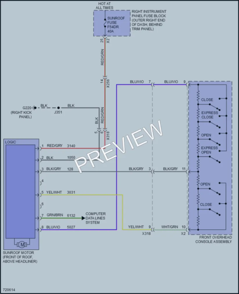 2020 Chevrolet 1500Silverado Power Top Sunroof wiring diagram preview