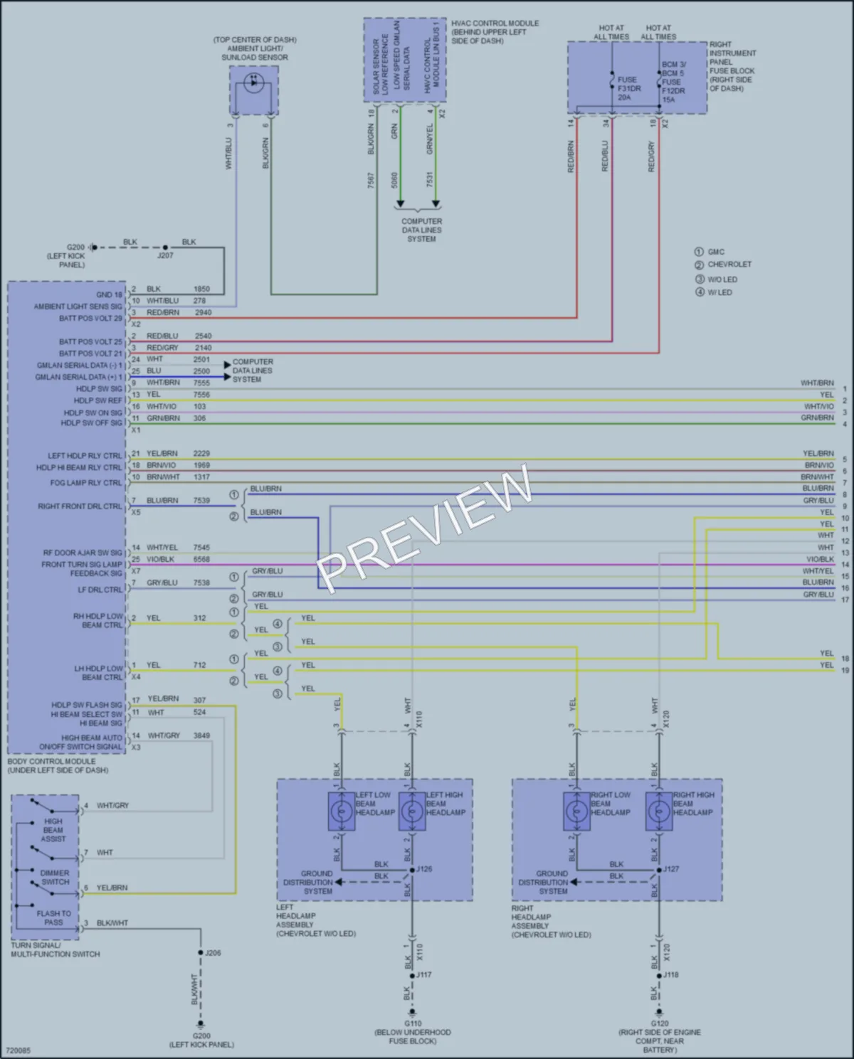 2020 Chevrolet 2500HDSilverado Headlights wiring diagram preview