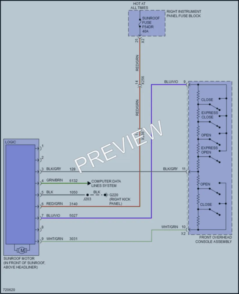 2020 Chevrolet 2500HDSilverado Power Top Sunroof wiring diagram preview