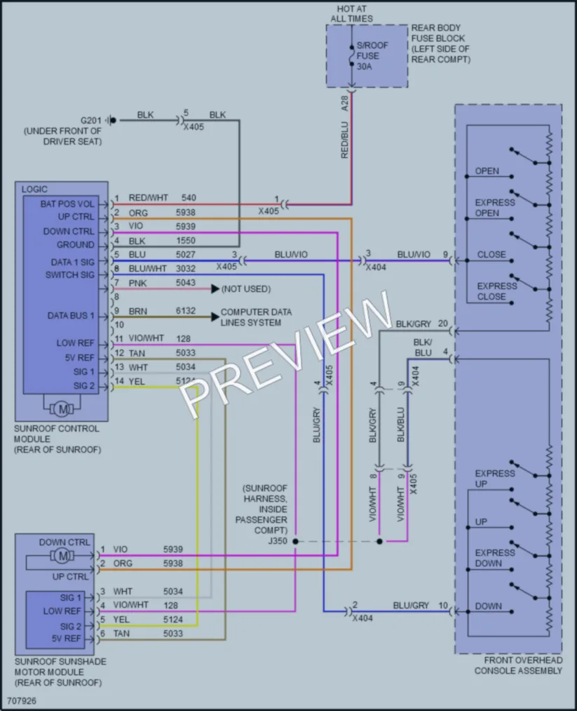 2020 Chevrolet Equinox Power Top Sunroof wiring diagram preview