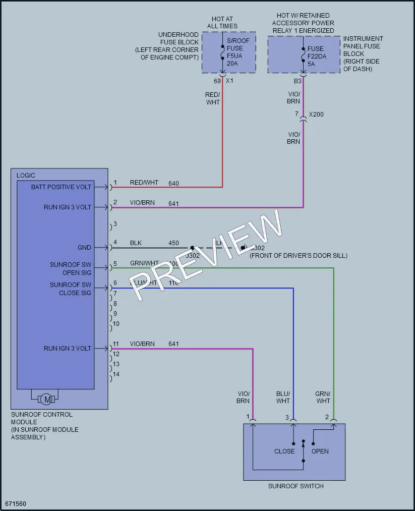 2020 Chevrolet Spark Power Top Sunroof wiring diagram preview