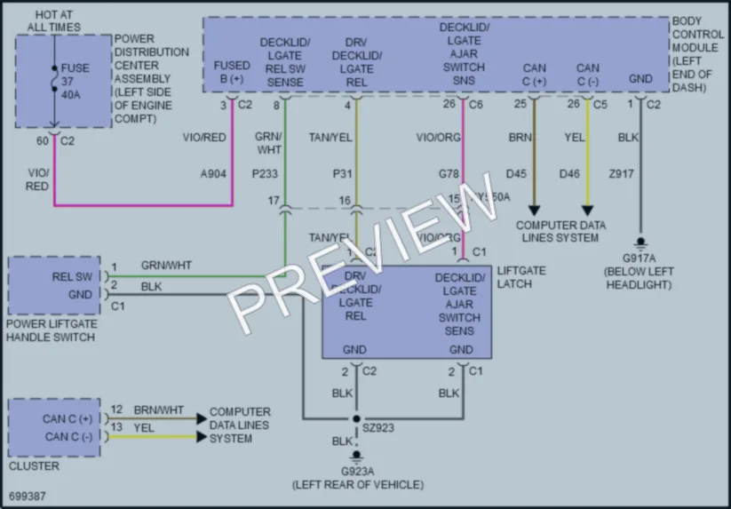 2020 Chrysler PacificaNew Trunk Tailgate Fuel Door wiring diagram preview