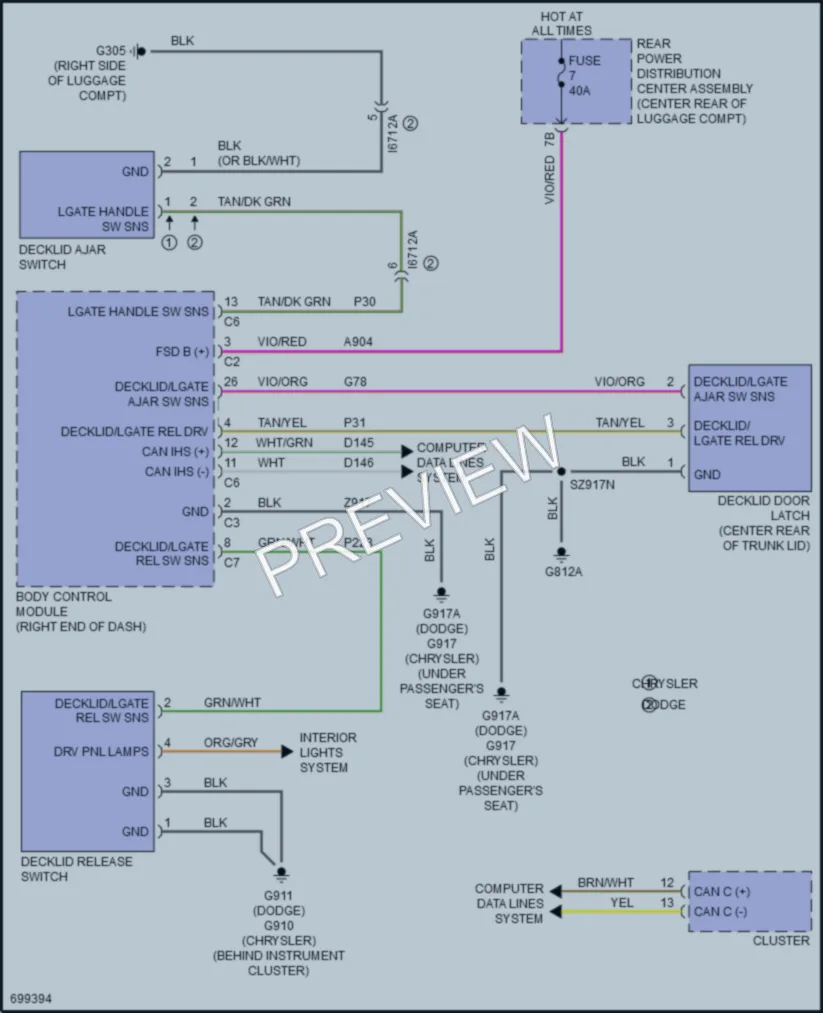 2020 Dodge Charger Trunk Tailgate Fuel Door wiring diagram preview