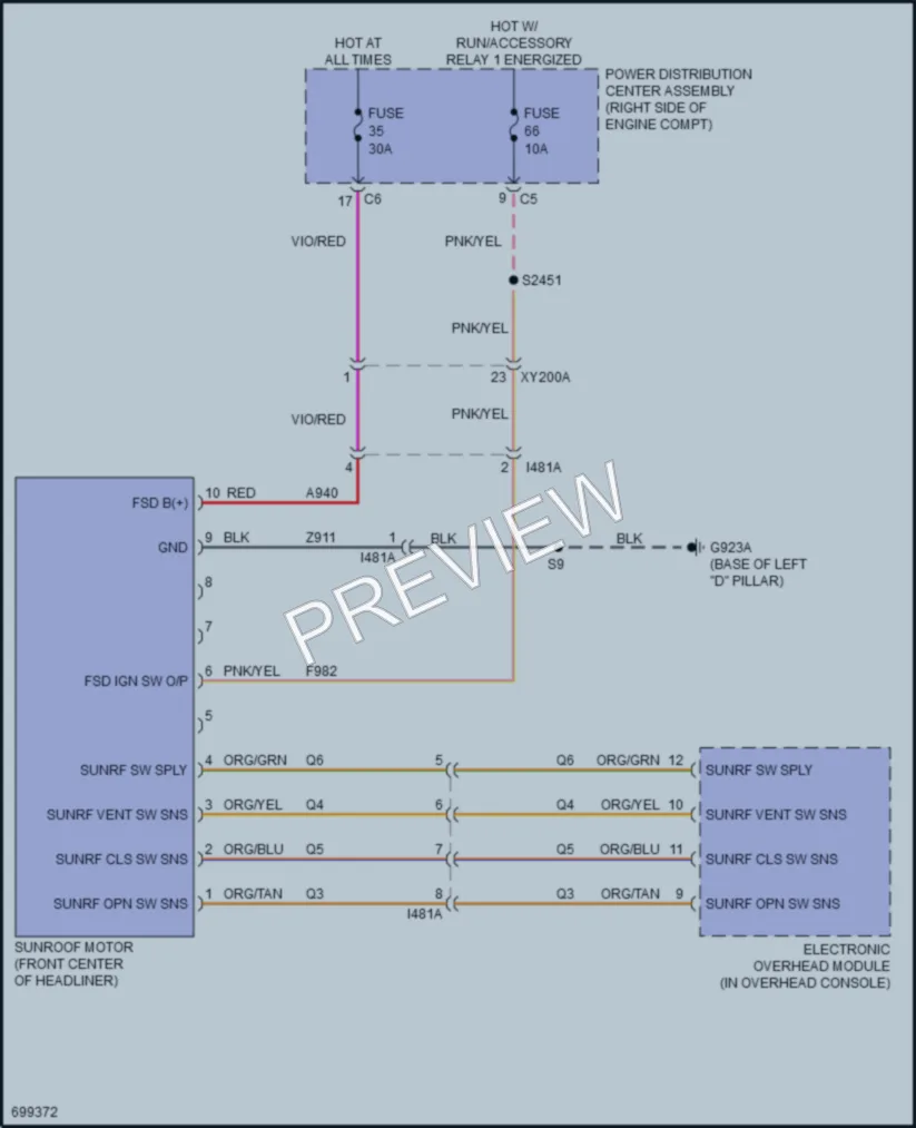 2020 Dodge DurangoPursuit Power Top Sunroof wiring diagram preview