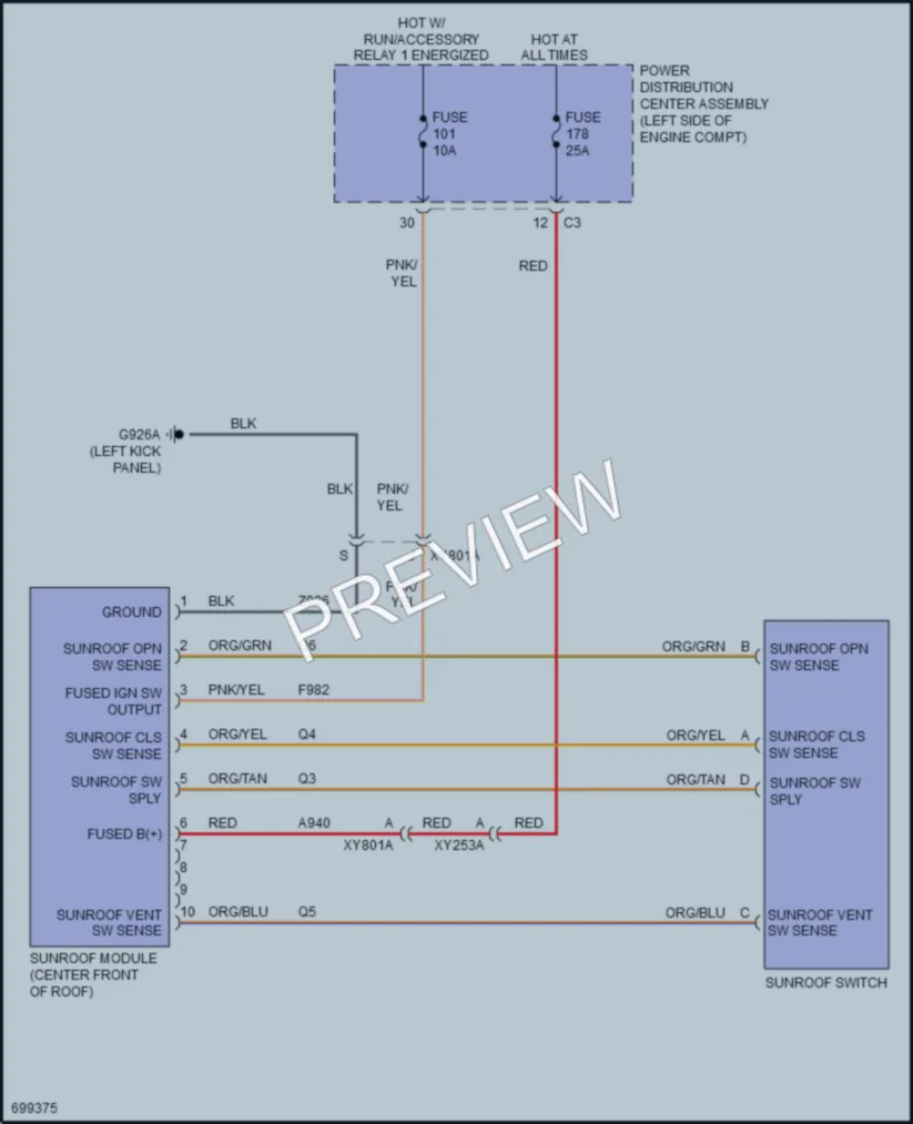 2020 Dodge Journey Power Top Sunroof wiring diagram preview