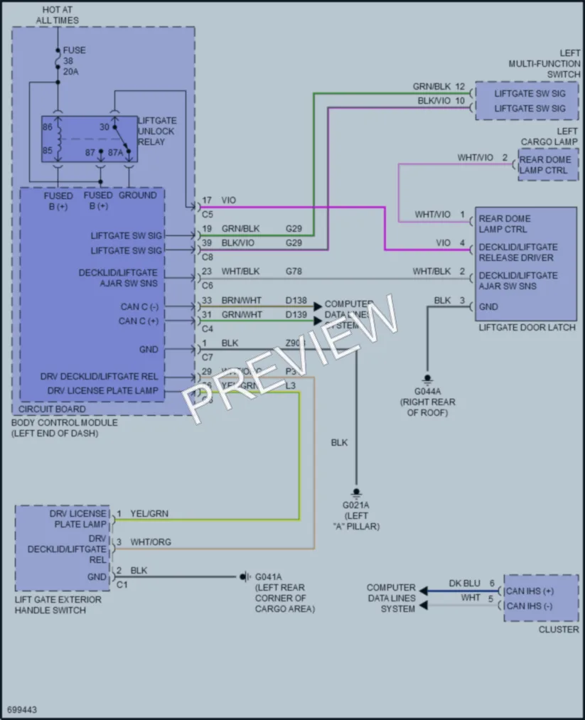 2020 Fiat 500X Trunk Tailgate Fuel Door wiring diagram preview