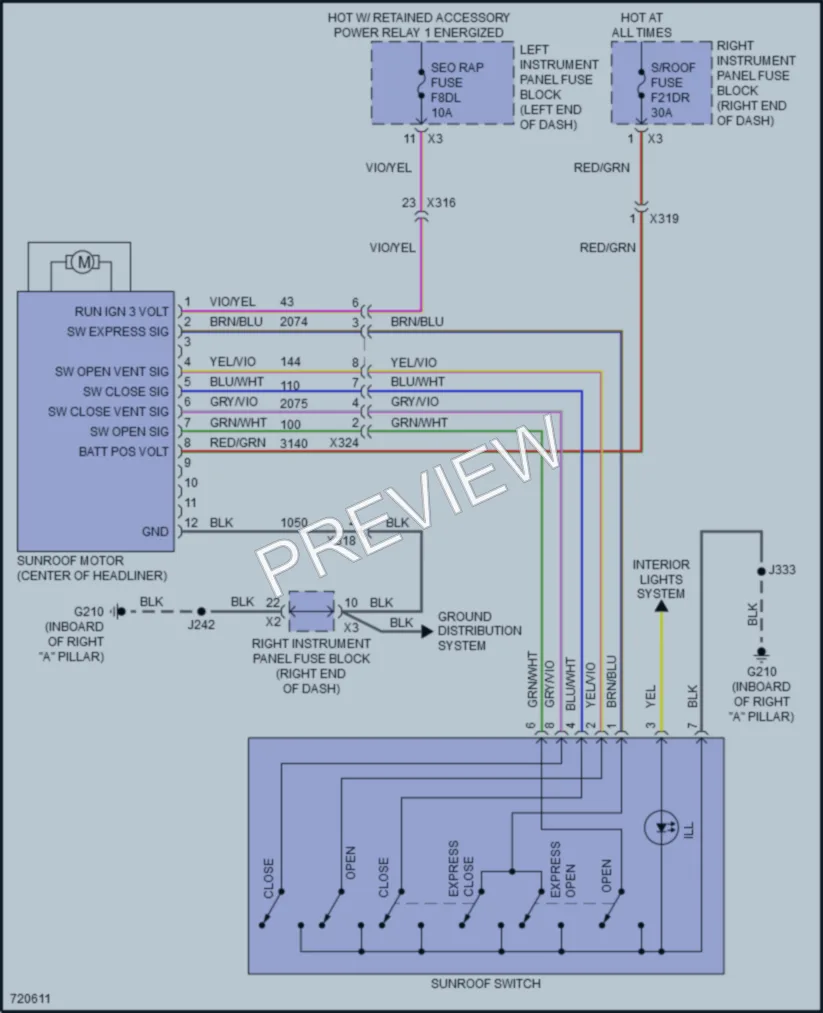 2020 GMC Yukon Power Top Sunroof wiring diagram preview