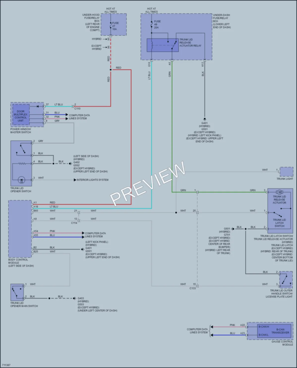 2020 Honda Accord Trunk Tailgate Fuel Door wiring diagram preview