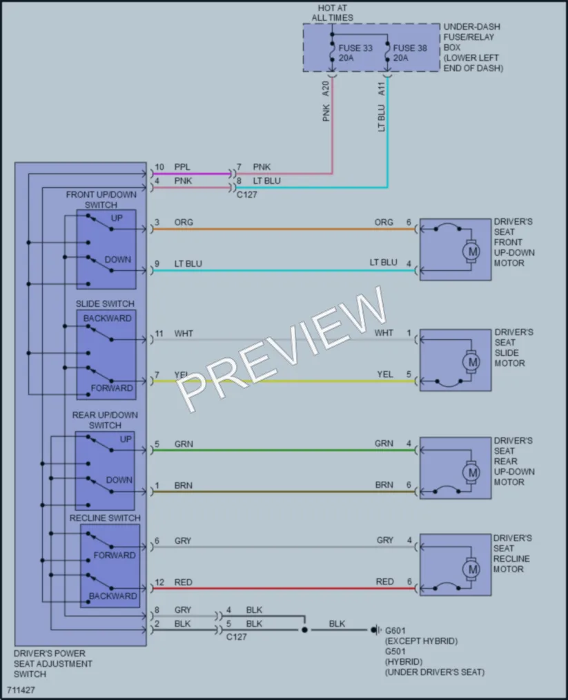 2020 Honda AccordHybrid Power Seats wiring diagram preview
