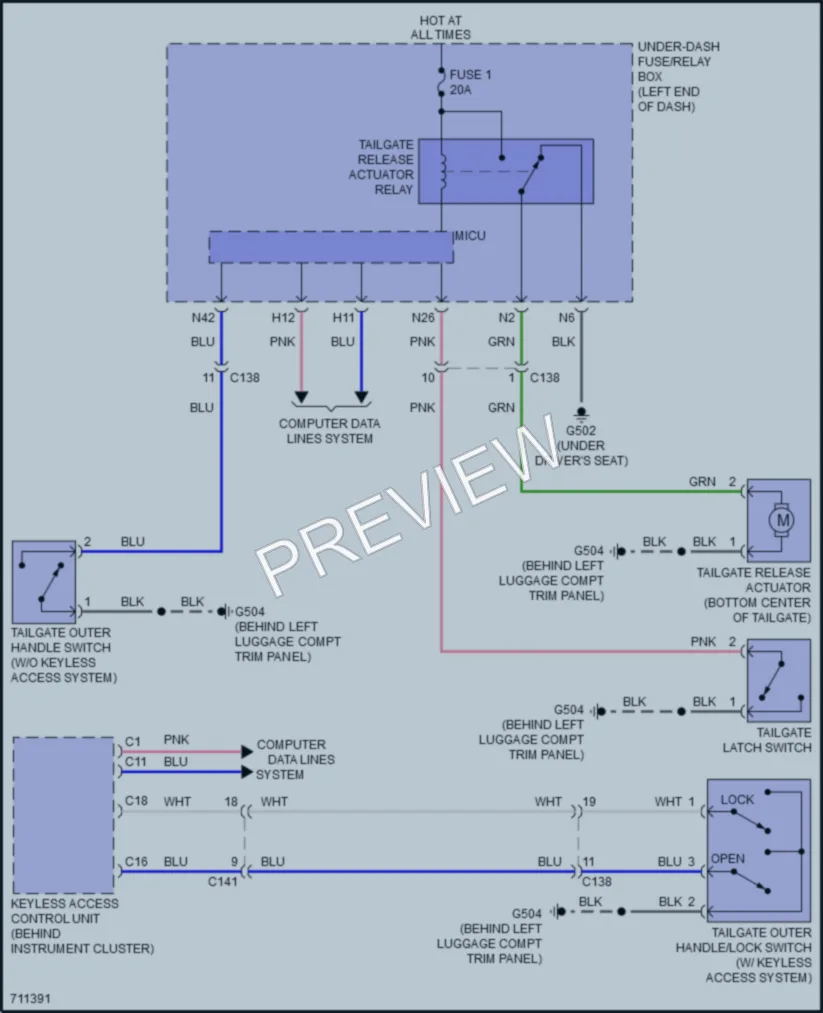 2020 Honda HRV Trunk Tailgate Fuel Door wiring diagram preview