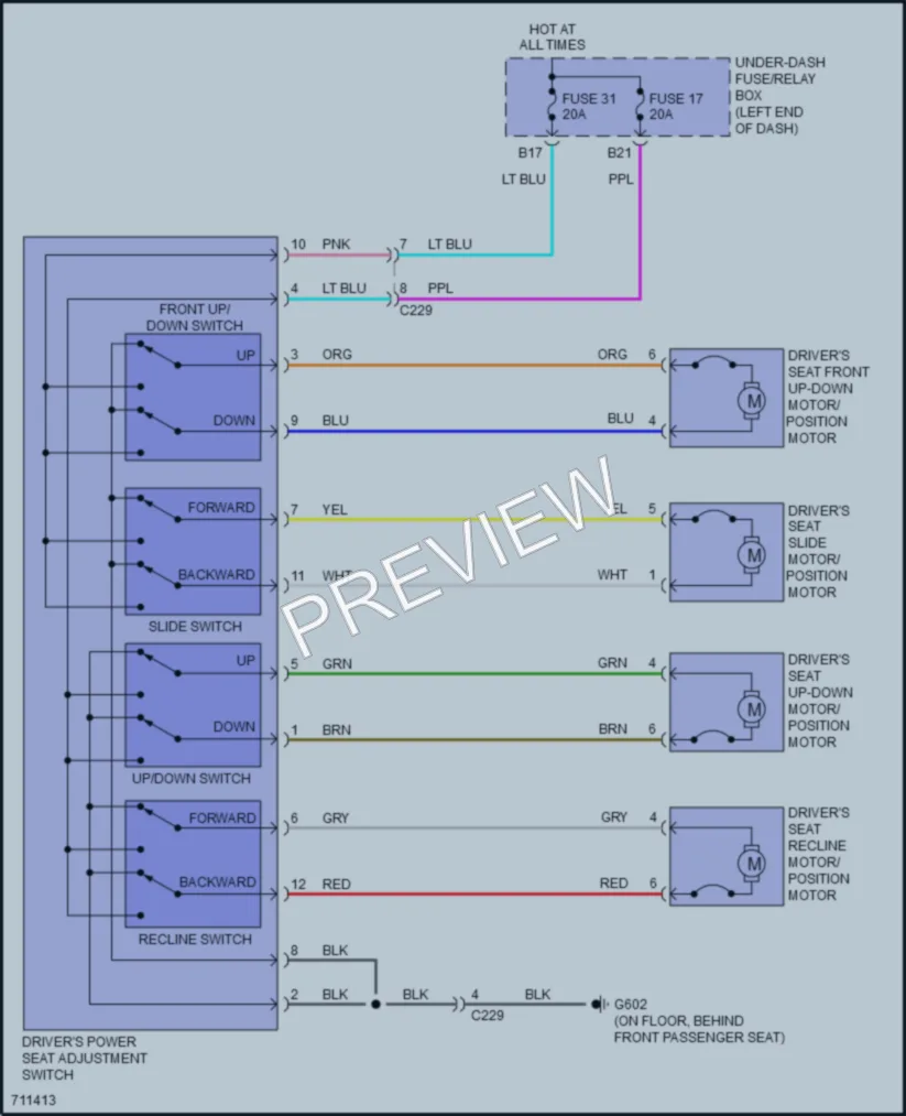 2020 Honda Odyssey Power Seats wiring diagram preview