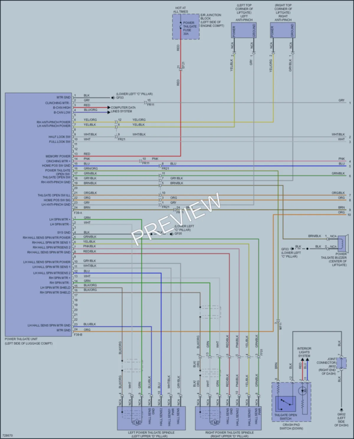 2020 Hyundai Palisade Trunk Tailgate Fuel Door wiring diagram preview