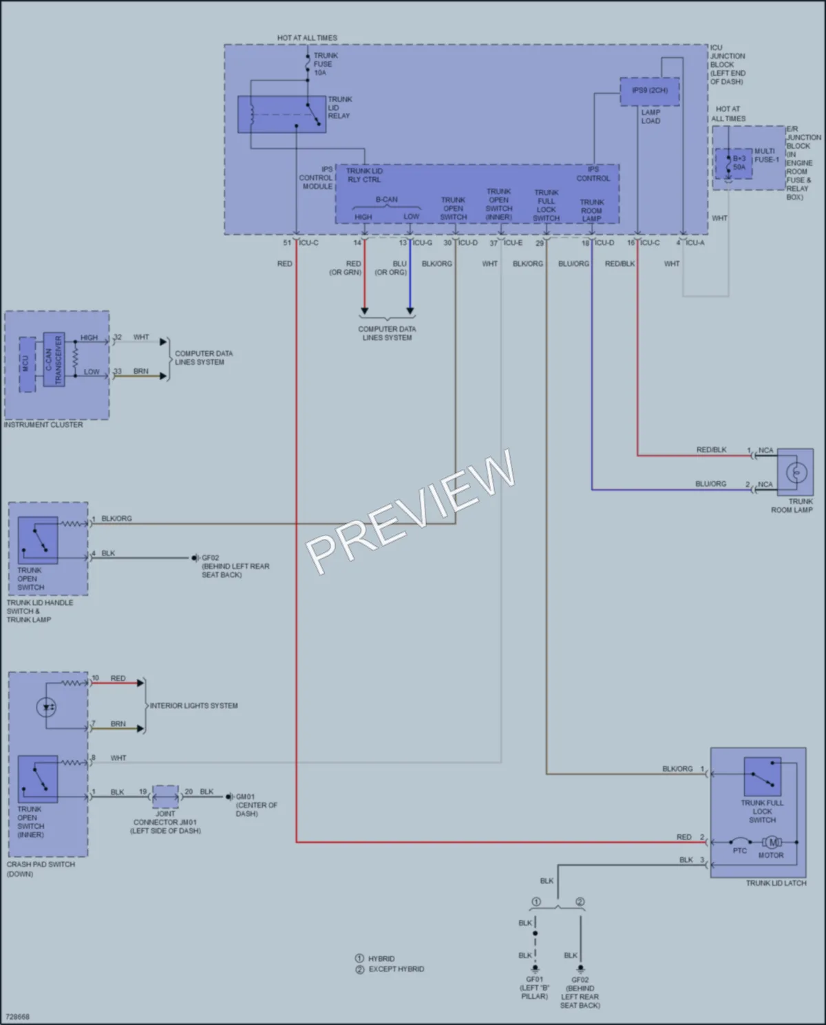 2020 Hyundai SonataHybrid Trunk Tailgate Fuel Door wiring diagram preview