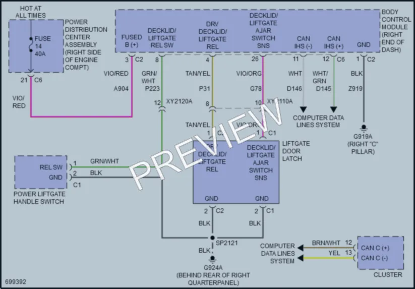 2020 Jeep GrandCherokee Trunk Tailgate Fuel Door wiring diagram preview