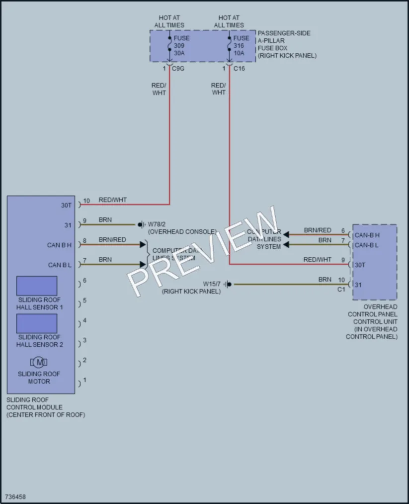 2020 MercedesBenz CLS450 Power Top Sunroof wiring diagram preview