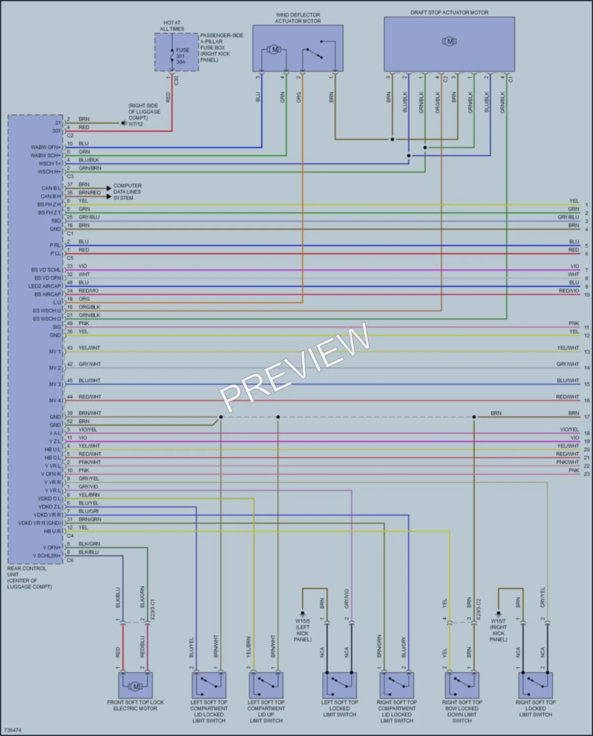 2020 MercedesBenz E450 Power Top Sunroof wiring diagram preview