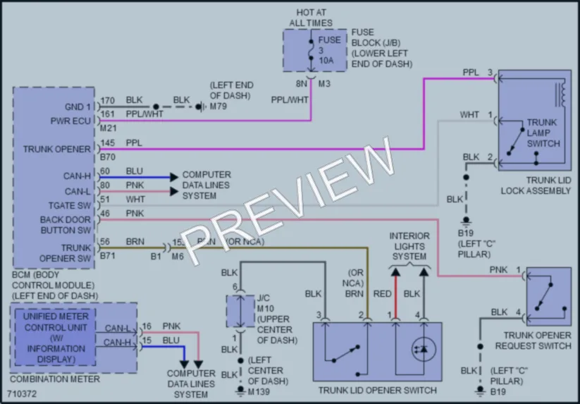 2020 Nissan Altima Trunk Tailgate Fuel Door wiring diagram preview