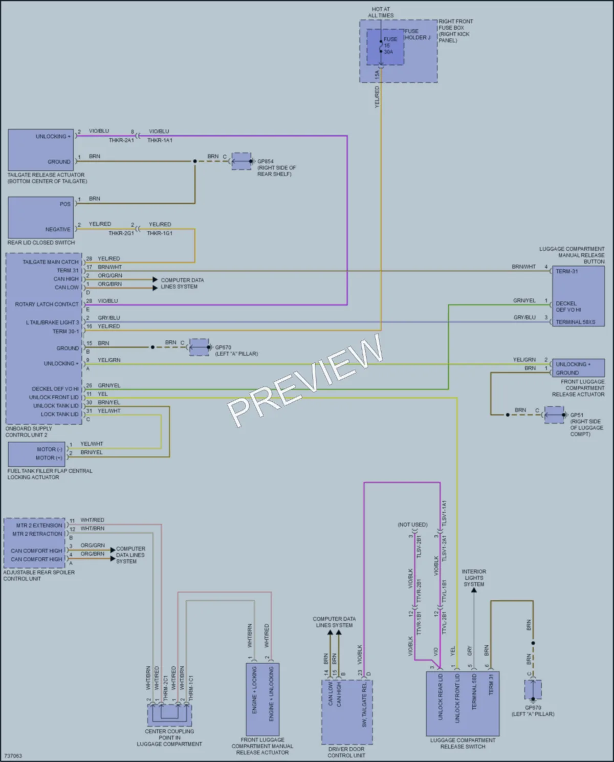 2020 Porsche 911 Trunk Tailgate Fuel Door wiring diagram preview