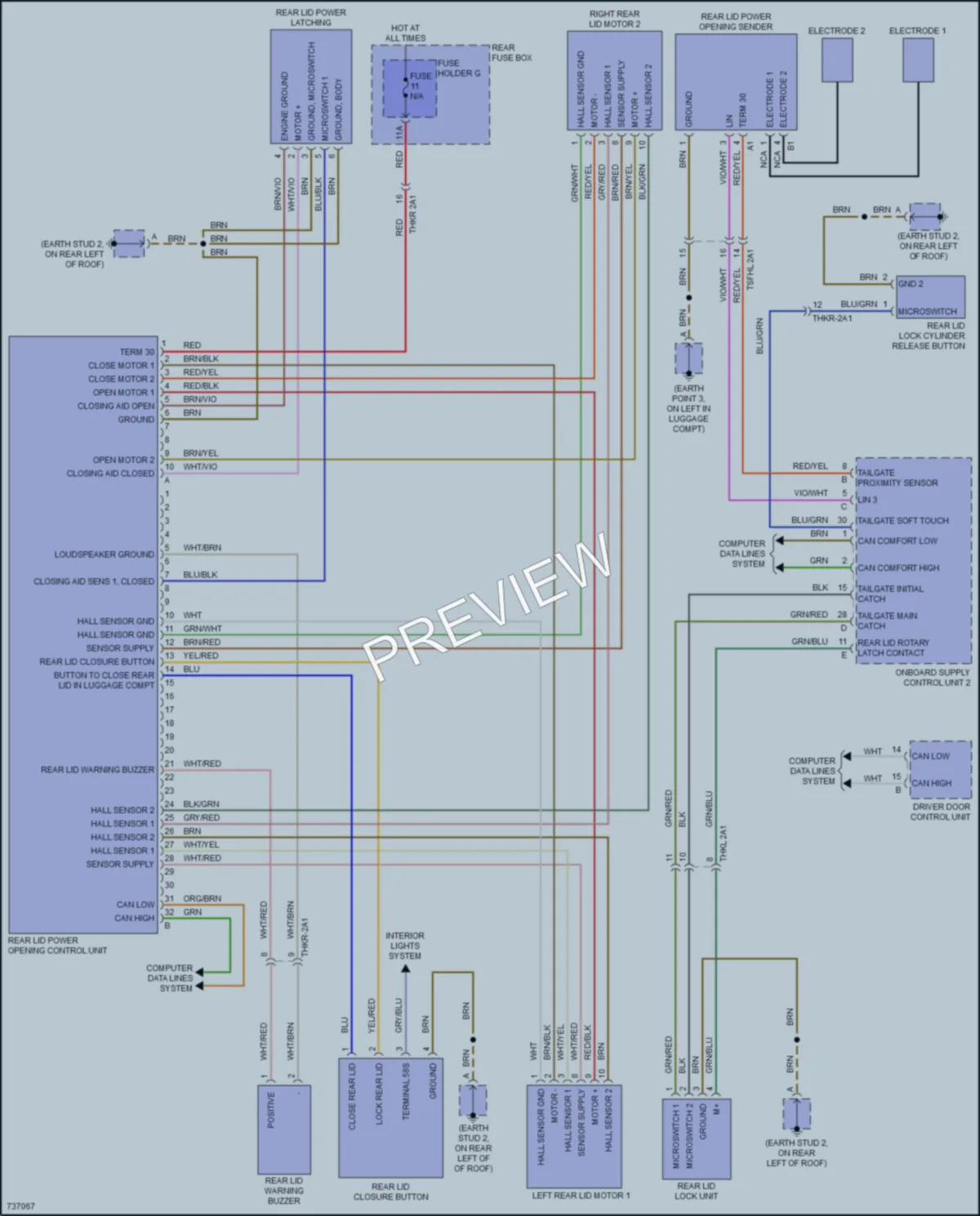 2020 Porsche CayenneCoupeHybrid Trunk Tailgate Fuel Door wiring diagram preview