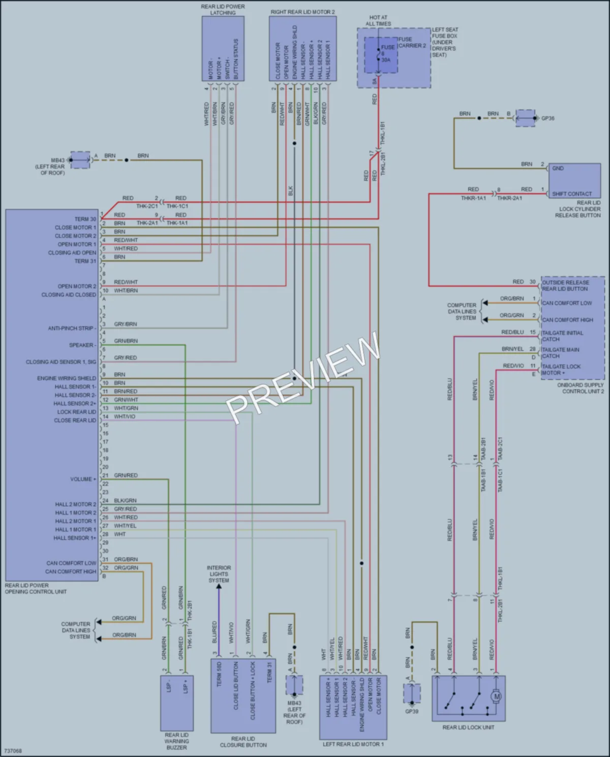 2020 Porsche PanameraHybrid Trunk Tailgate Fuel Door wiring diagram preview