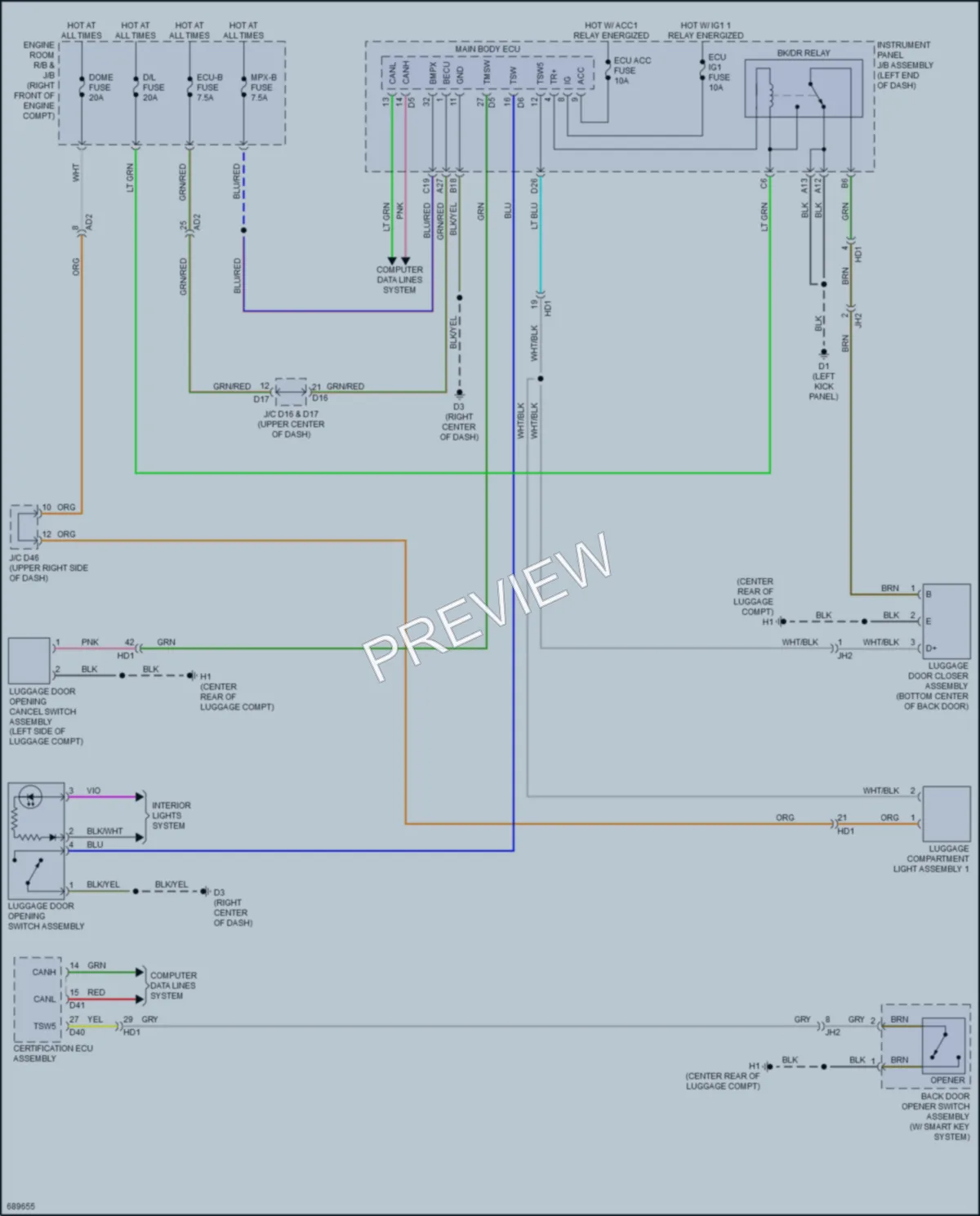 2020 Toyota 86 Trunk Tailgate Fuel Door wiring diagram preview