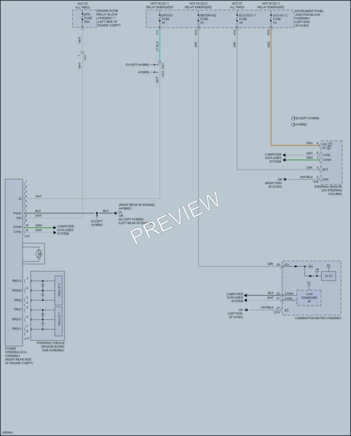2020 Toyota Avalon Electronic Power Steering wiring diagram preview