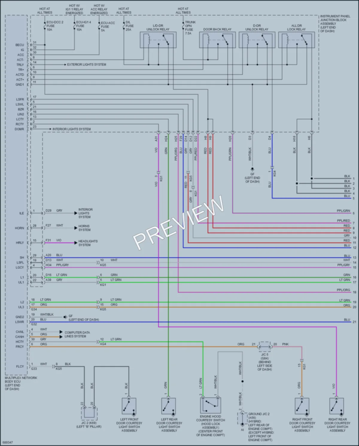2020 Toyota Avalon Power Door Locks wiring diagram preview