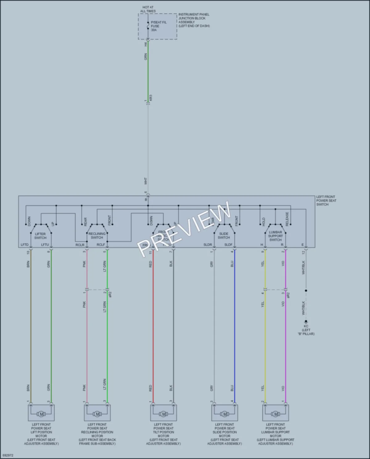 2020 Toyota AvalonHybrid Power Seats wiring diagram preview