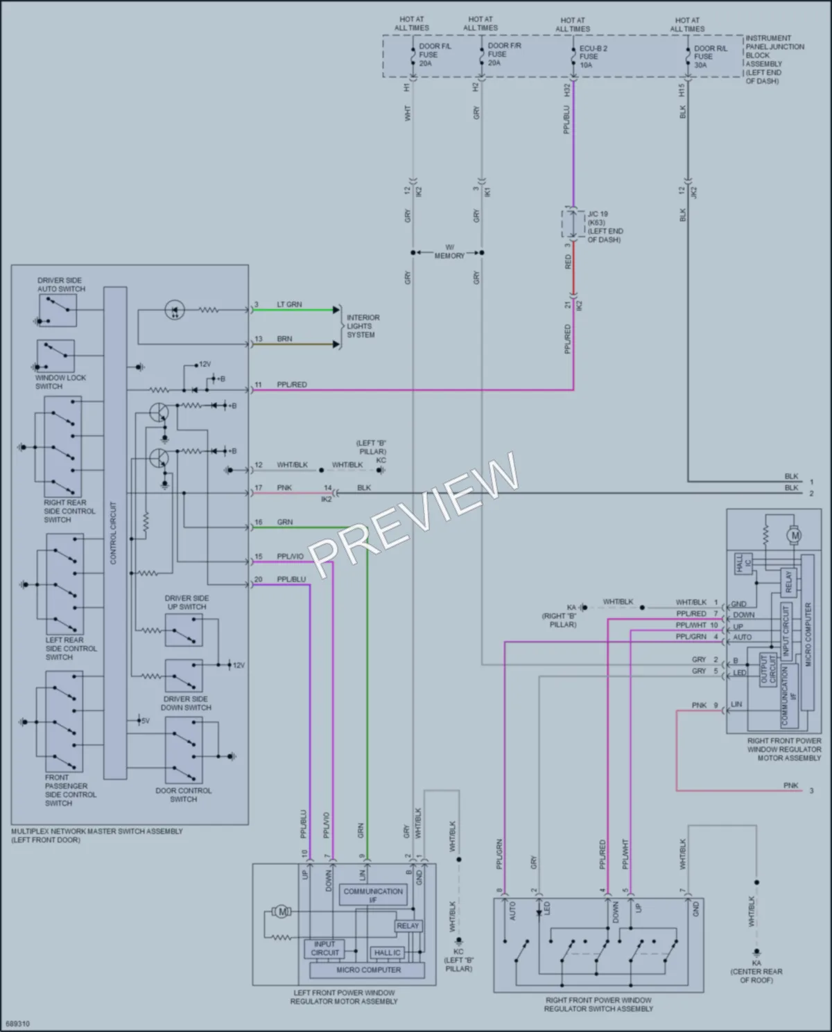 2020 Toyota AvalonHybrid Power Windows wiring diagram preview