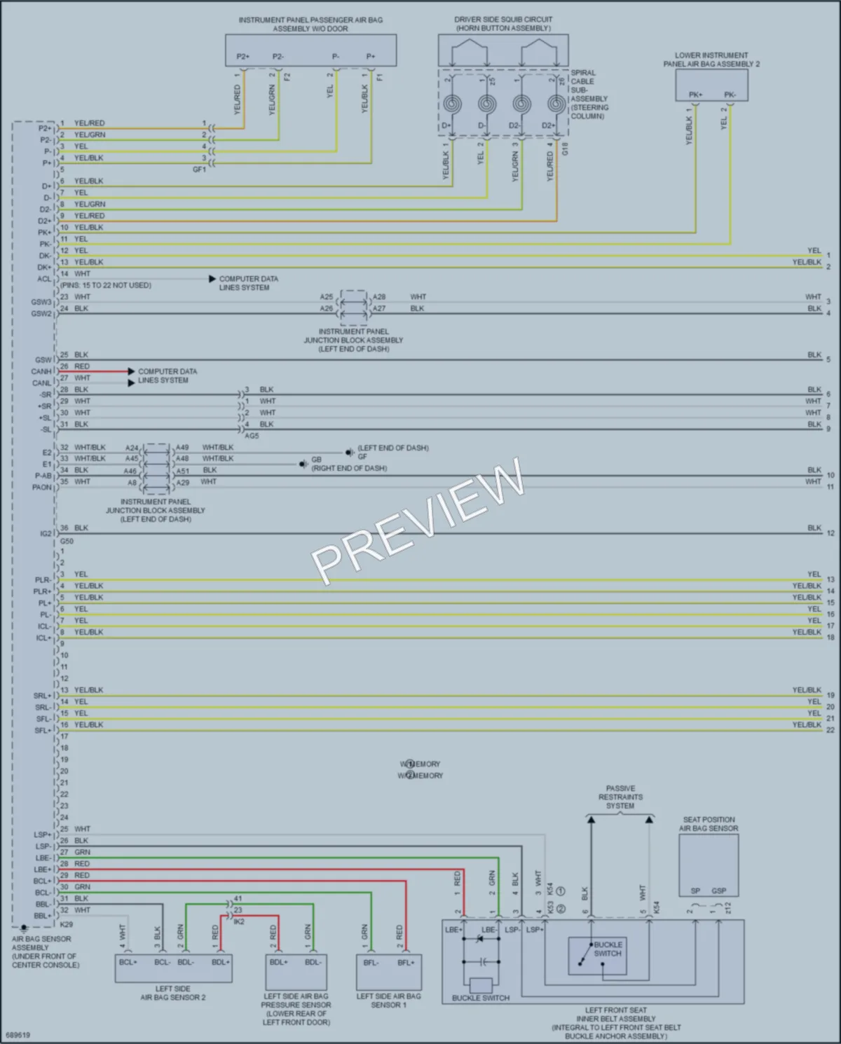 2020 Toyota AvalonHybrid Supplemental Restraints wiring diagram preview
