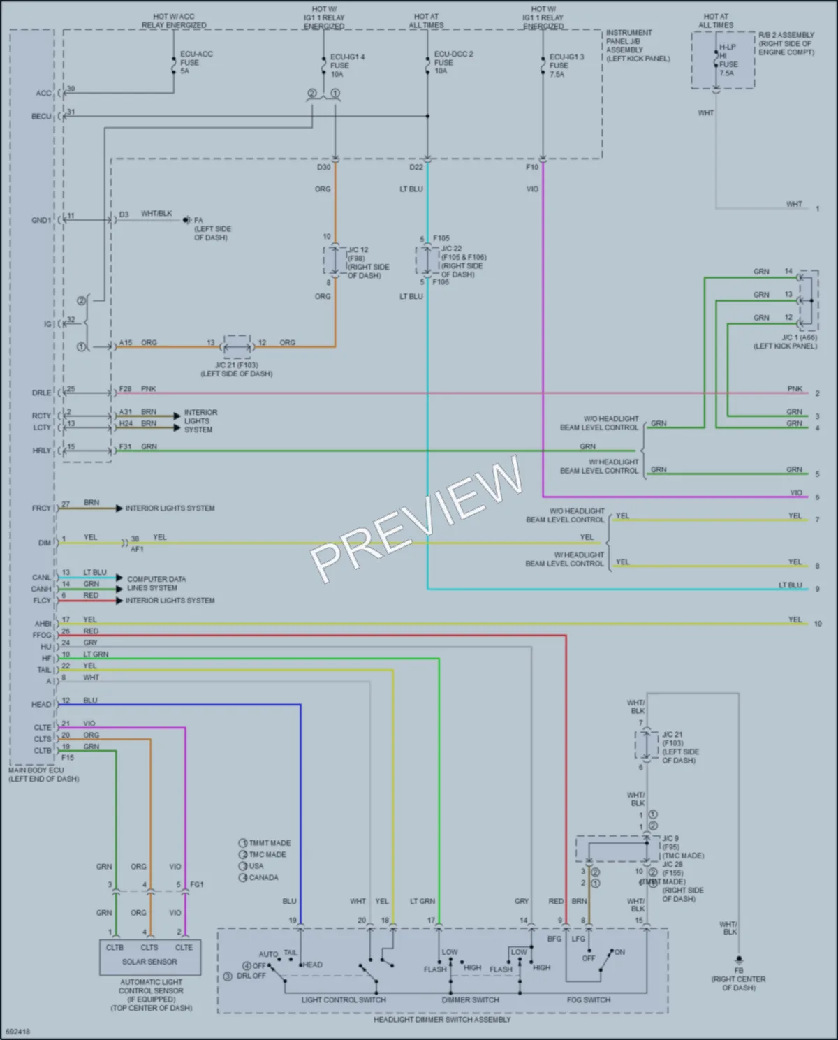 2020 Toyota CHR Headlights wiring diagram preview