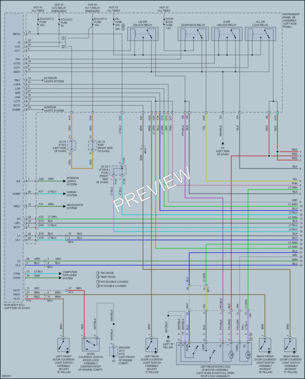 2020 Toyota CHR Power Door Locks wiring diagram preview