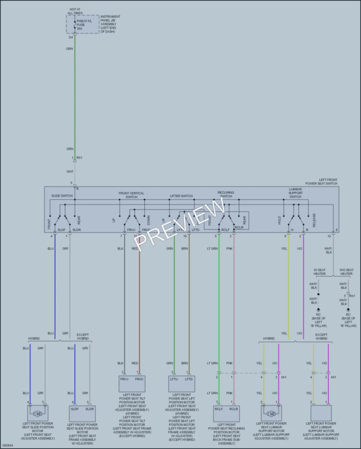 2020 Toyota CamryHybrid Power Seats wiring diagram preview