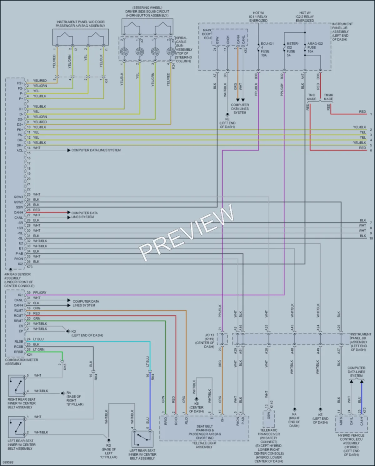 2020 Toyota CamryHybrid Supplemental Restraints wiring diagram preview