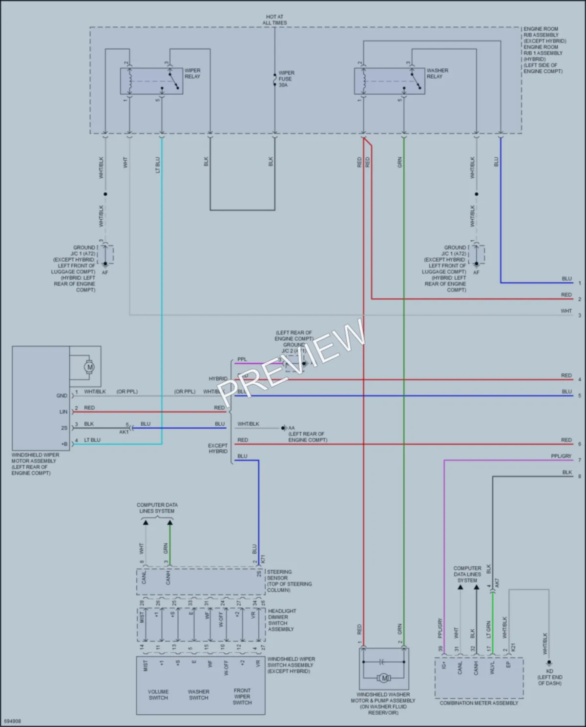 2020 Toyota CamryHybrid Wiper Washer wiring diagram preview