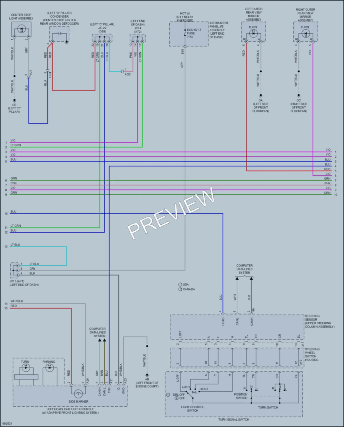2020 Toyota CorollaHybrid Exterior Lights wiring diagram preview