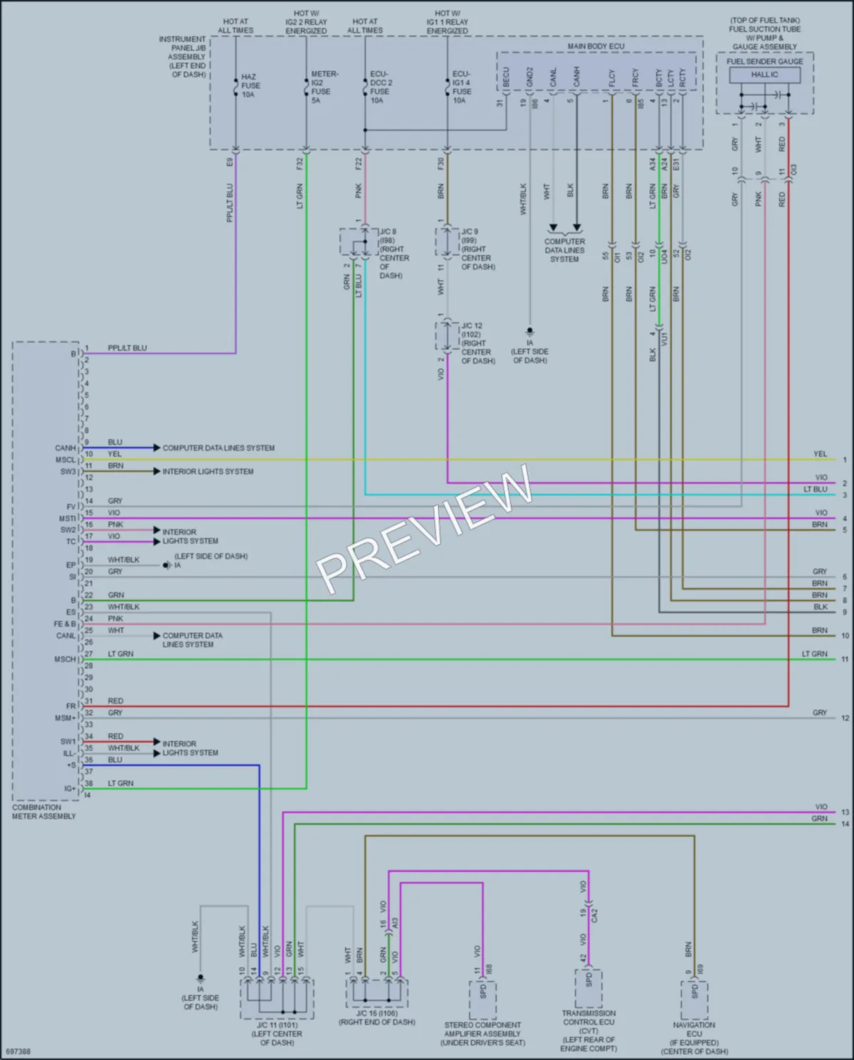 2020 Toyota CorollaHybrid Instrument Cluster wiring diagram preview
