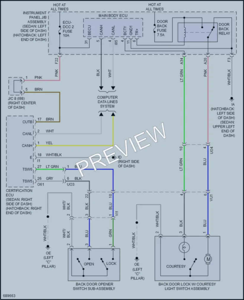 2020 Toyota CorollaHybrid Trunk Tailgate Fuel Door wiring diagram preview