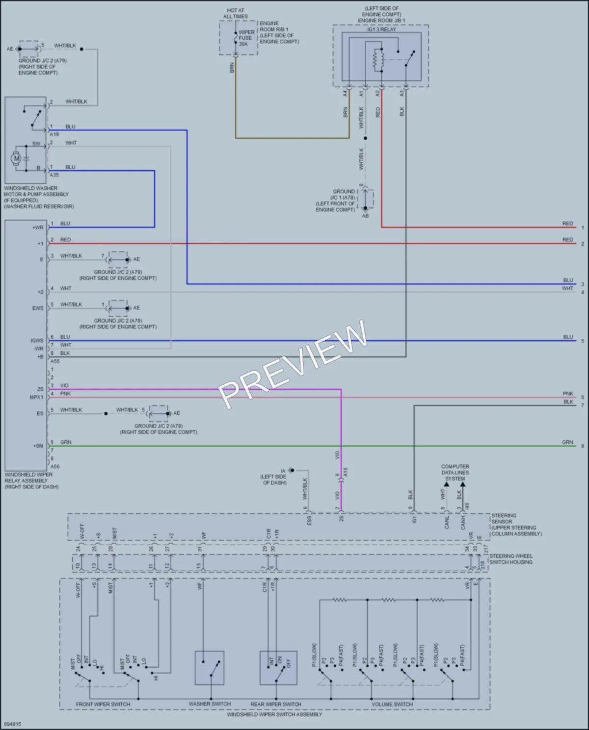 2020 Toyota CorollaHybrid Wiper Washer wiring diagram preview